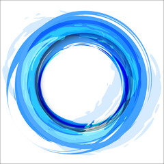 Blue vector background with brush strokes and splashes. Round fr