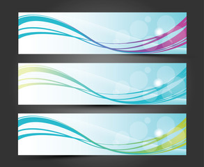 Set of three banners, Abstract headers with lighting wave