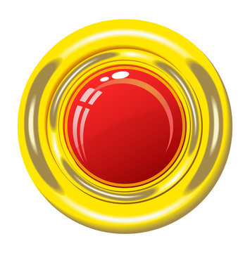 Red Button In Gold Frame.