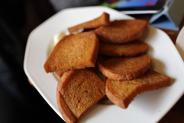 Toasts on a plate