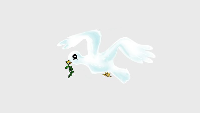 white dove with olive branch, cartoon stop motion peace symbol