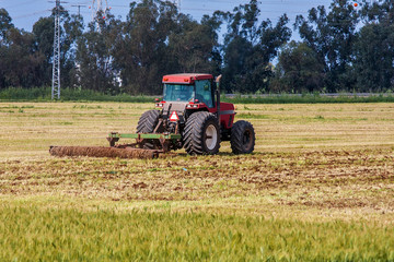 Fototapeta premium Tractor on agricultural field.