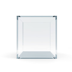 Empty Glass Cube isolated on white background