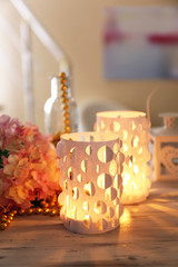 Home decor, candle lights on table