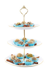 Set of chocolate candies, isolated on white