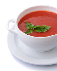 Tasty tomato soup, isolated on white