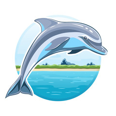 Obraz premium Dolphin on sea background. Eps8 vector illustration. Isolated