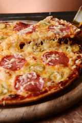 Tasty pizza on table close-up