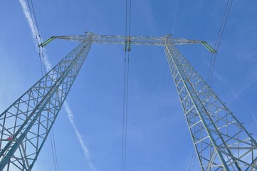Power pole-high voltage line below view