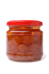 Yellow cherry jam in glass jar