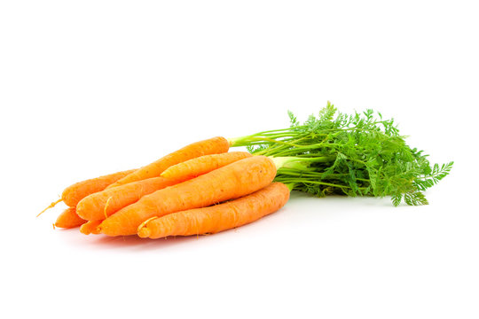 Fresh organic carrots on white background