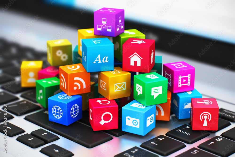 Poster computer media and internet communication concept