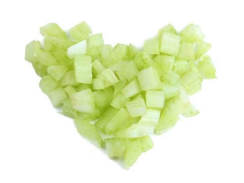 Heart Shape Of Chopped Celery, Isolated On White