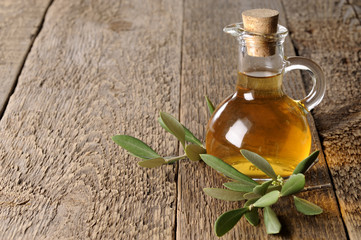 olive oil on a wooden table