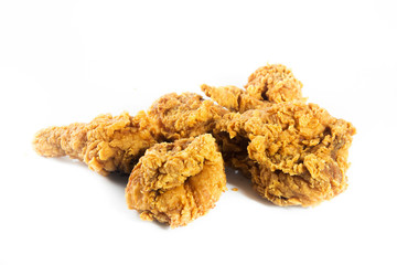 Fried chicken on white background.