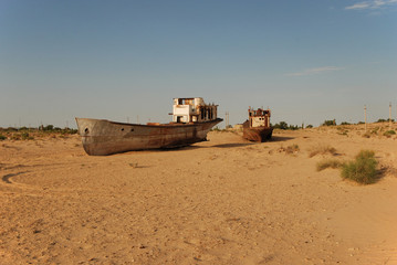 Fototapeta na wymiar Ship wreckages at Moynaq