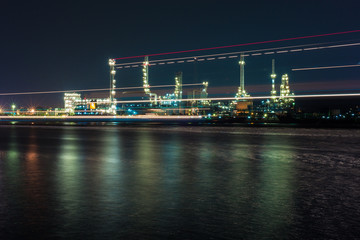 Fototapeta na wymiar Oil refinery at night ,Bangkok Thailand