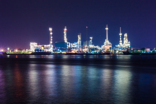 Oil refinery at night scene