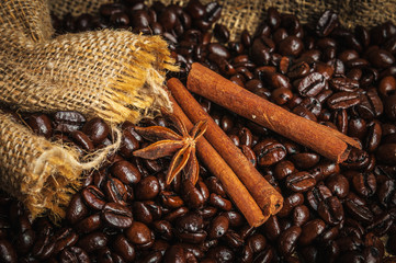 Spices on coffe beans