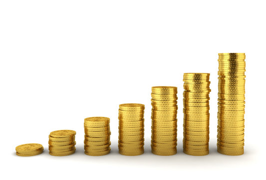 Increasing coin stacks. Savings concept