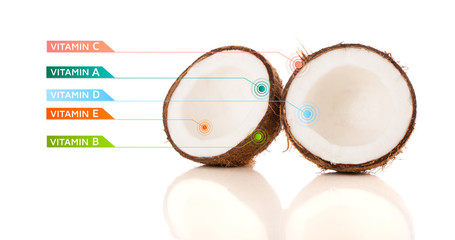 Fototapeta premium Healthy fruits with colorful vitamin symbols and icons