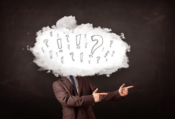 Business man cloud head with question and exclamation marks