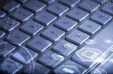 Keyboard with glowing multimedia icons