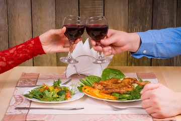 Lovely couple having romantic dinner in restaurant