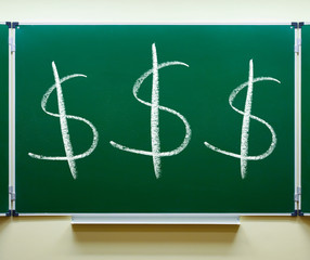 dollar currency signs on chalkboard