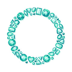Shiny green gemstones frame.