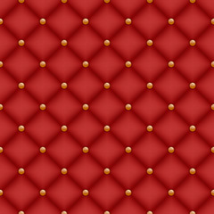 Seamless red quilted background with golden pins.