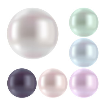 Set of vector round colorful pearls isolated on white back.