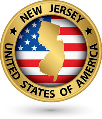 New Jersey state gold label with state map, vector illustration