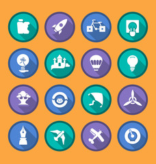 Flat vector icons of creativity and imagination