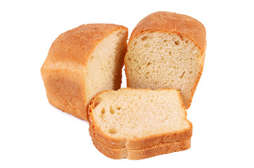 Loaf of white bread isolated on white background