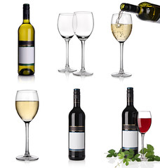 Alcoholic drinks collage with red and white wine