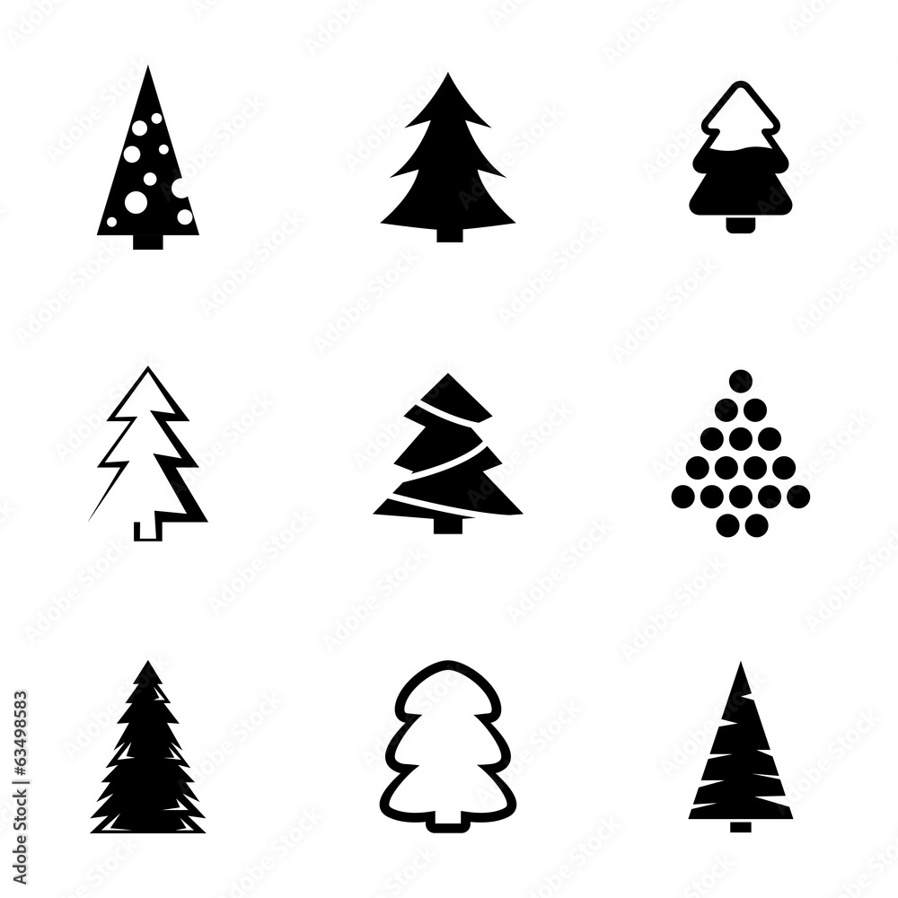 Canvas Prints vector black christmas tree icons set