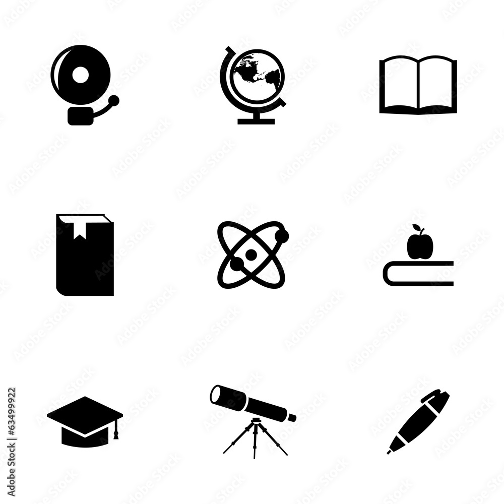 Sticker vector black education icons set