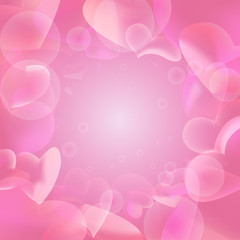 Pink hearts bubbles abstract background