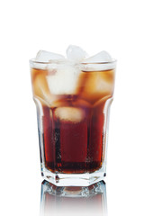 Cola with ice isolated on white