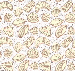 Seamless pattern of tasty pastries.