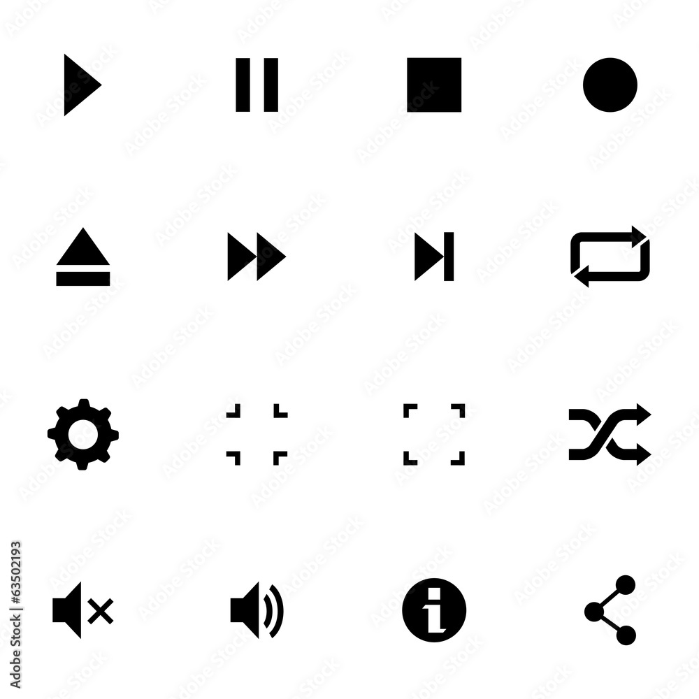 Wall mural vector black media player icons set