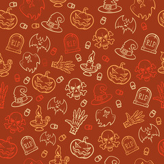 Seamless background with halloween elements. Colored pattern.