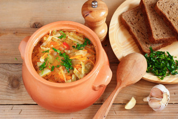 Traditional Russian vegetarian cabbage soup - schi