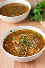 Traditional turkish soup with bulgur and lentils