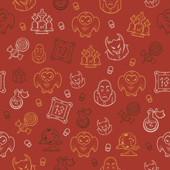 Seamless background with halloween elements. Colored pattern.