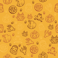 Seamless background with halloween elements. Colored pattern.
