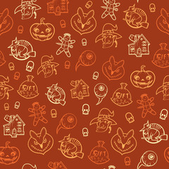 Seamless background with halloween elements. Colored pattern.