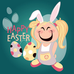Cute cartoon girl with easter bunny ears | Happy Easter