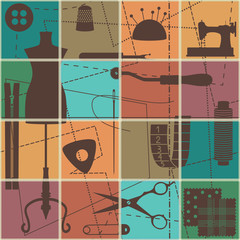 Tiled seamless pattern with sewing and tailoring symbols